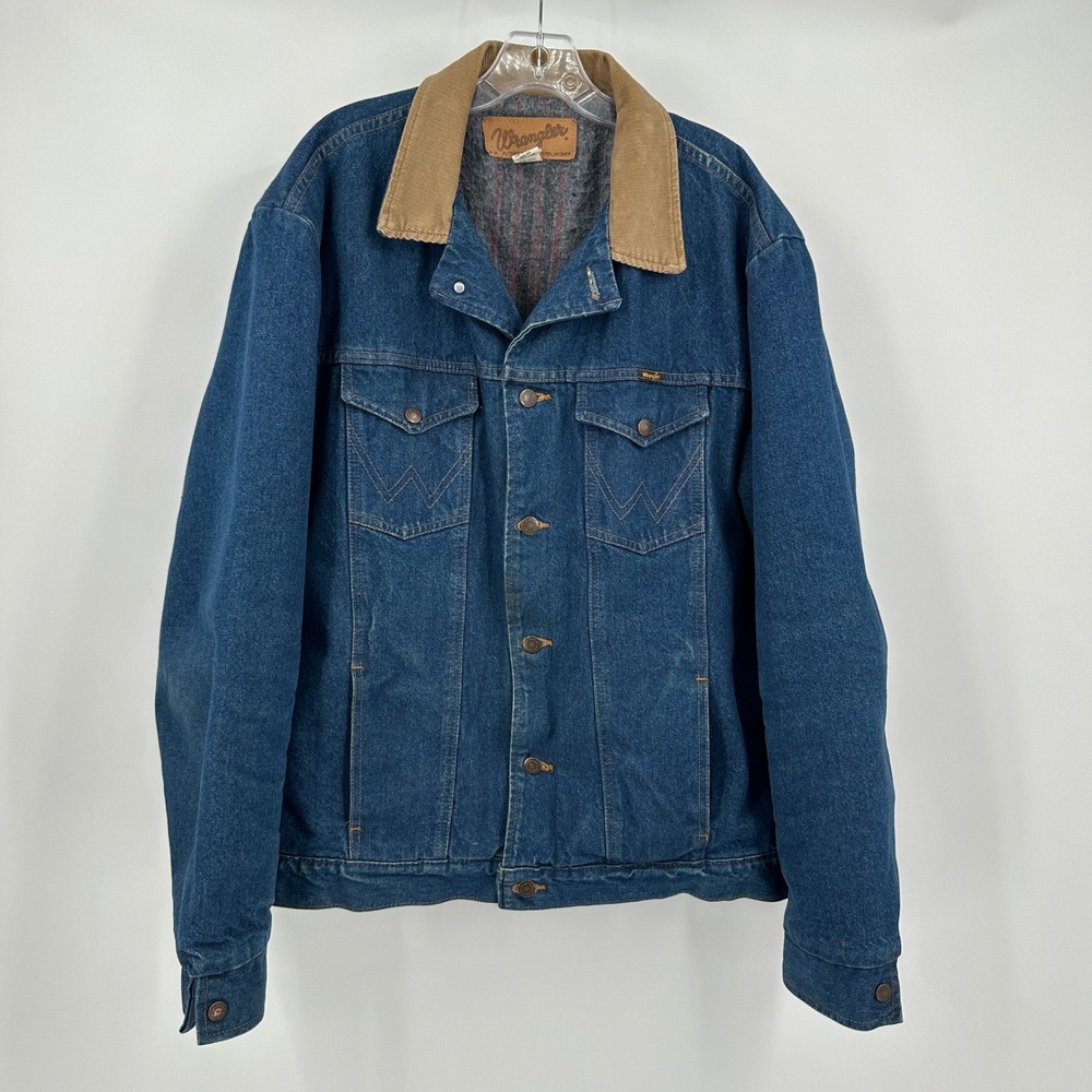 Wrangler Mens Vintage Denim Western Trucker Jacket Size 46L Blanket Lined